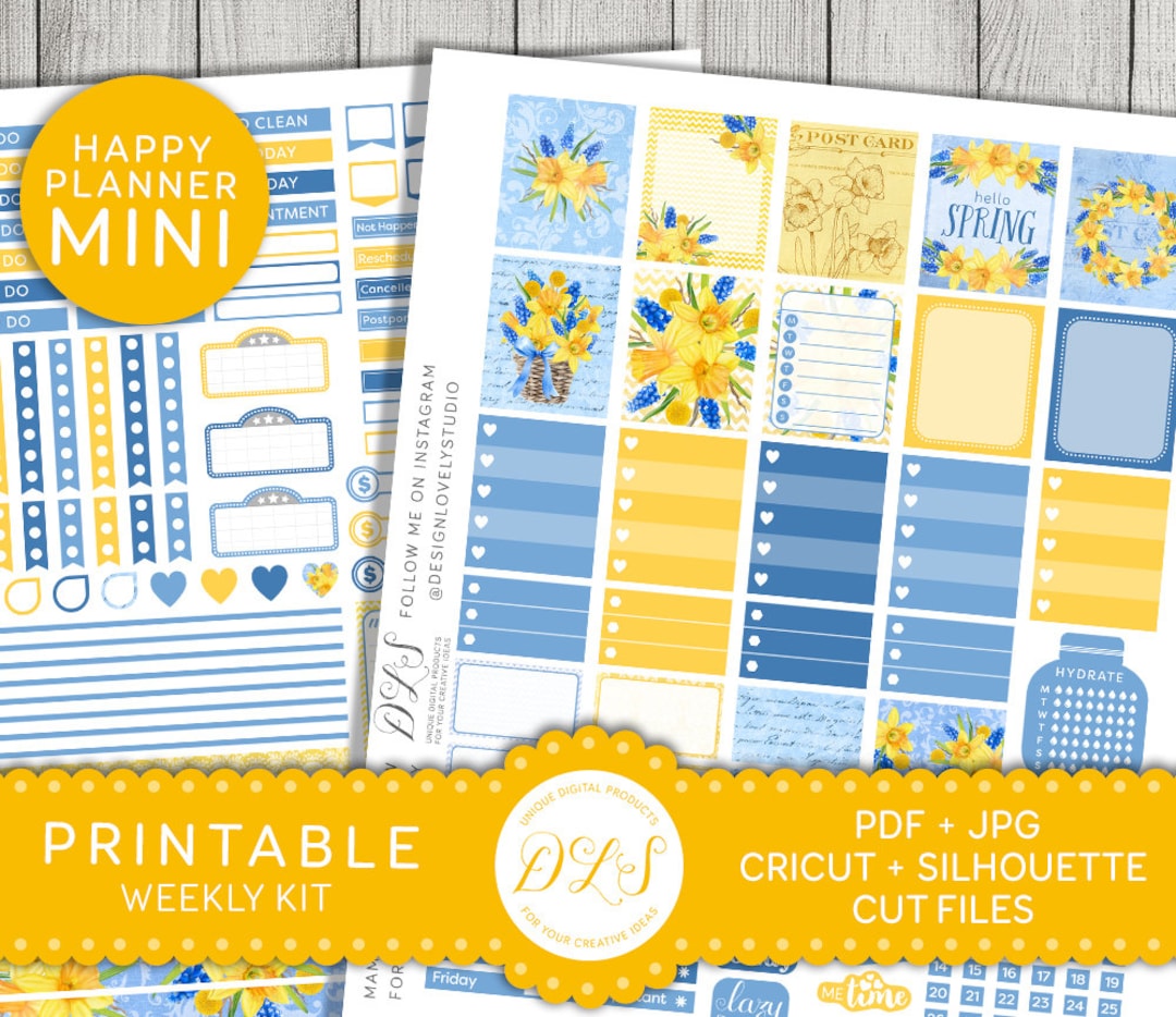 Mini Happy Planner Printable Stickers, Weekly Planner Kit, Floral ...