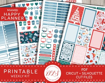 Printable Christmas Stickers HP Mambi Planner Kit Weekly Kit Winter Planner Holidays Stickers Red Blue Green Silhouette Cricut HP109