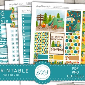 IMPRIMABLE grand planificateur heureux autocollants Kit, camping Planner Stickers, kit de planificateur hebdomadaire Big HP, camping planificateur imprimable, couper des fichiers, BW124