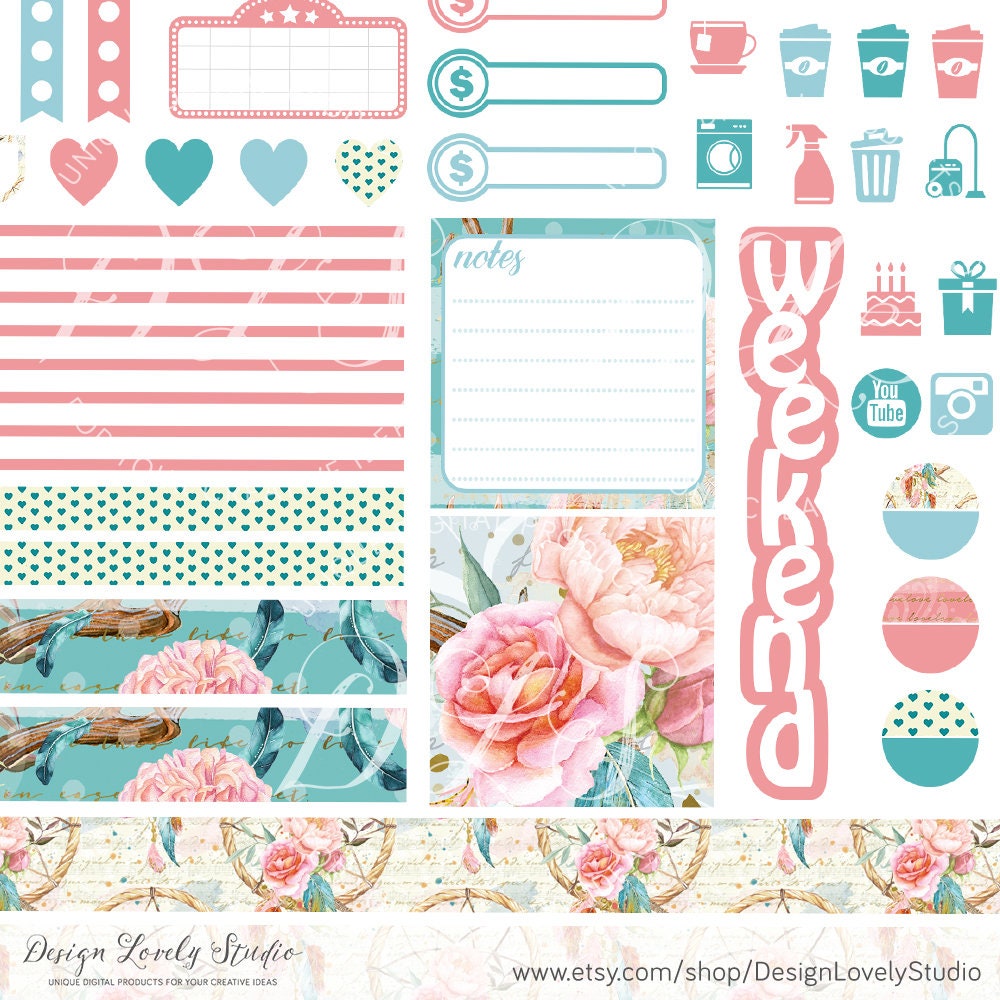 Printable Mini Happy Planner Stickers Boho Planner Stickers - Etsy
