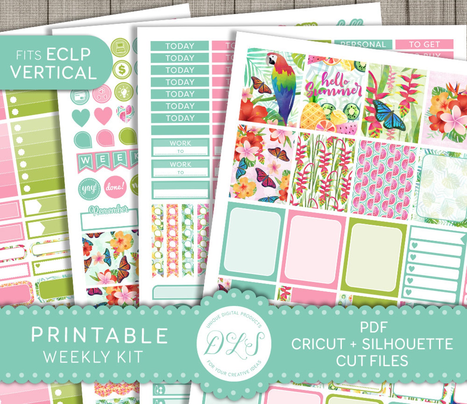 Printable Weekly Stickers Kit for Erin Condren, Tropical Planner Kit ...