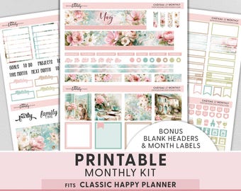 Adesivi stampabili a tema castello romantico per agenda, kit mensile di maggio per Happy Planner, kit per qualsiasi mese, stile cottagecore primaverile, HPMV295