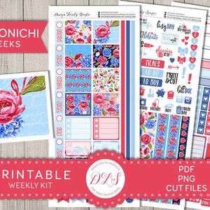 Hobonichi Weeks Printable Stickers, 4th of July Planner Stickers, Weekly Sticker Kit, Floral Planner Stickers, Digital Stickers, HO163