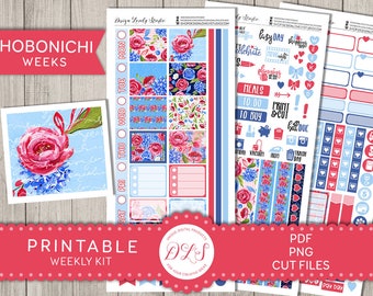Hobonichi Wochen druckbare Aufkleber, 4 Juli Planner Aufkleber, Wochenaufkleber Kit, Blumen Aufkleber, digitale Aufkleber, HO163