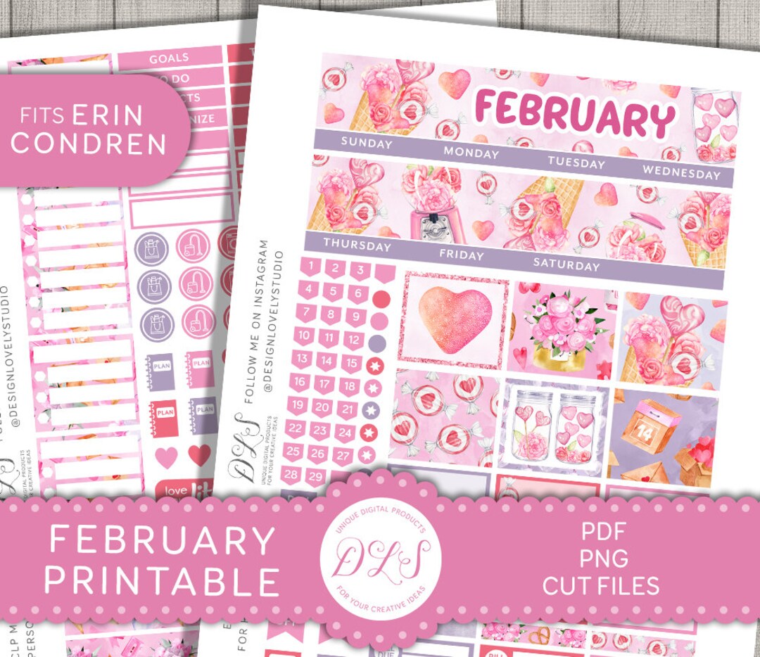 Printable FEBRUARY Planner Stickers, February Monthly Stickers Kit, for ...