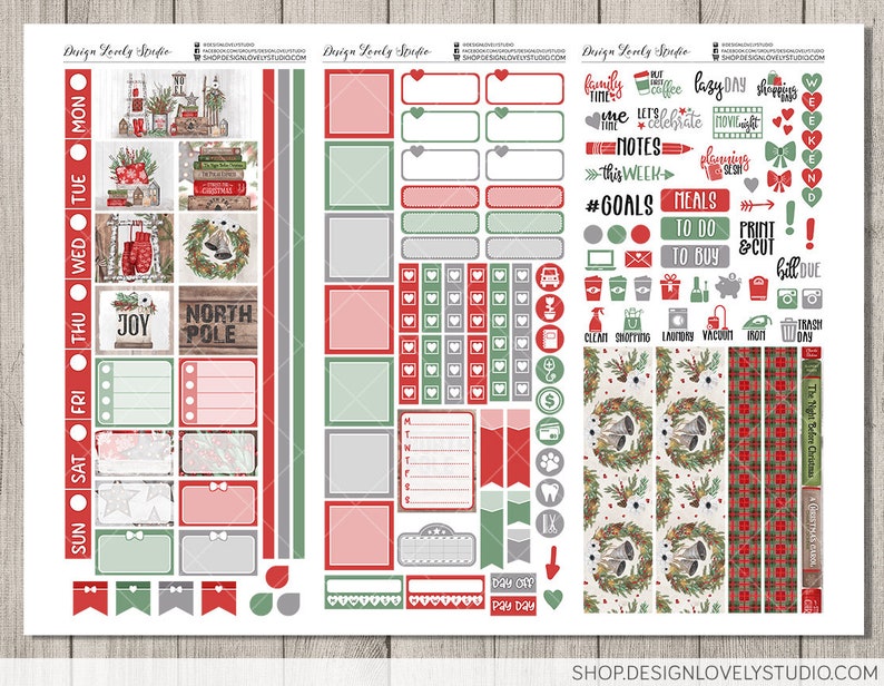 Printable CHRISTMAS Stickers Kit Hobonichi Weeks Christmas - Etsy