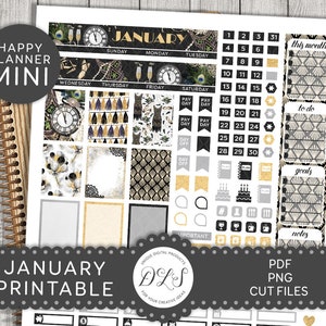 Mini Happy Planner January Planner Stickers, Printable January Monthly ...