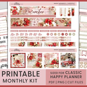 Maandelijkse decemberkit, decemberplanner, kerststickers, vakantieplanner, kerststickers, happy planner afdrukbare stickers, HPMV260