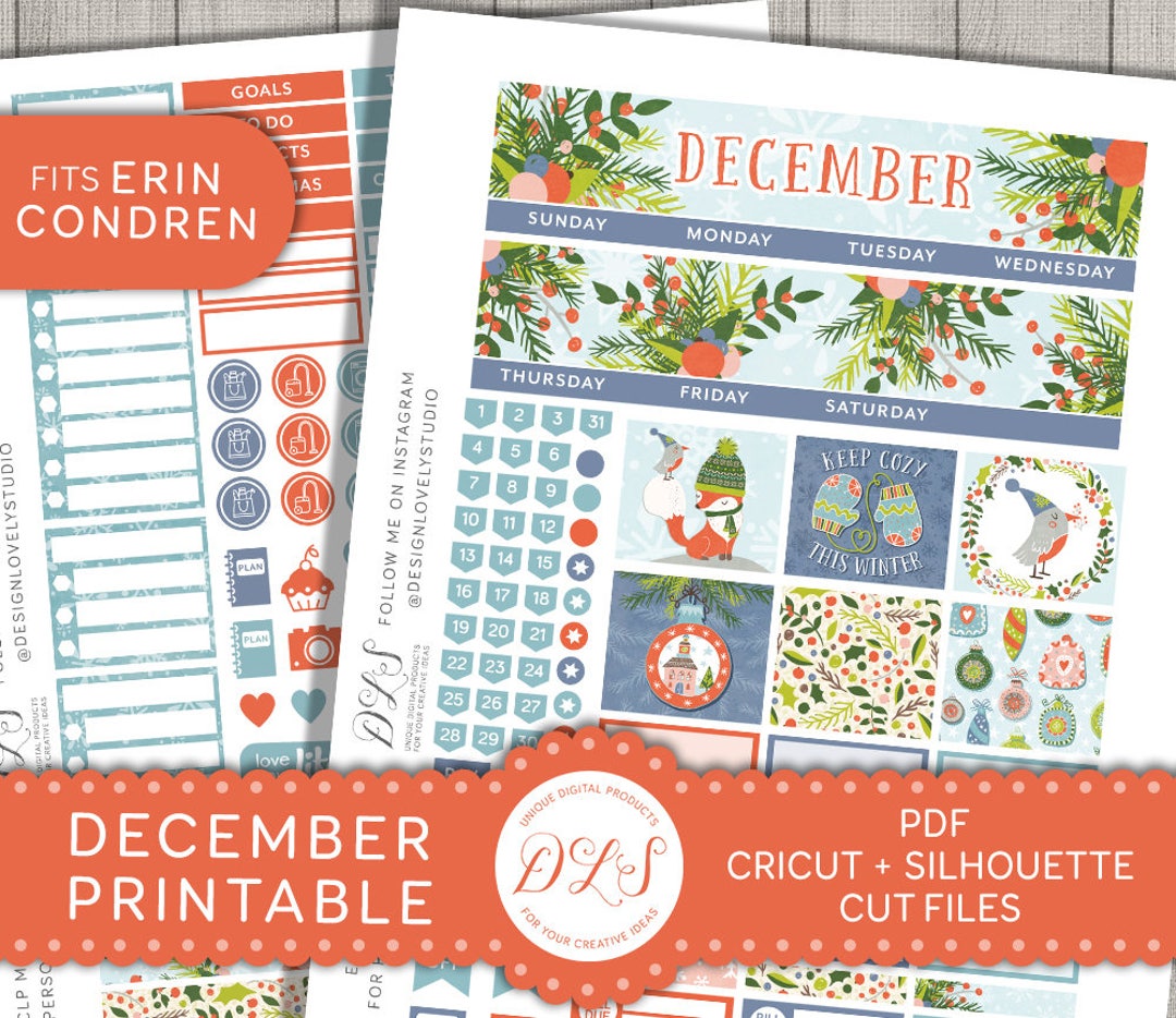 Printable December Planner Stickers, December Monthly Kit for Erin ...