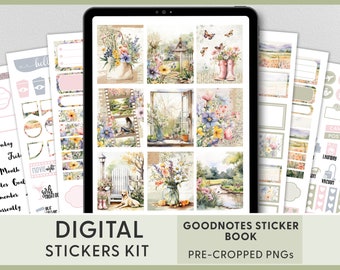 Spring Digital Planner Stickers, Spring Goodnotes Stickers, Floral Digital Stickers, Spring Sticker Sheet, Pre-cropped Stickers, DG141