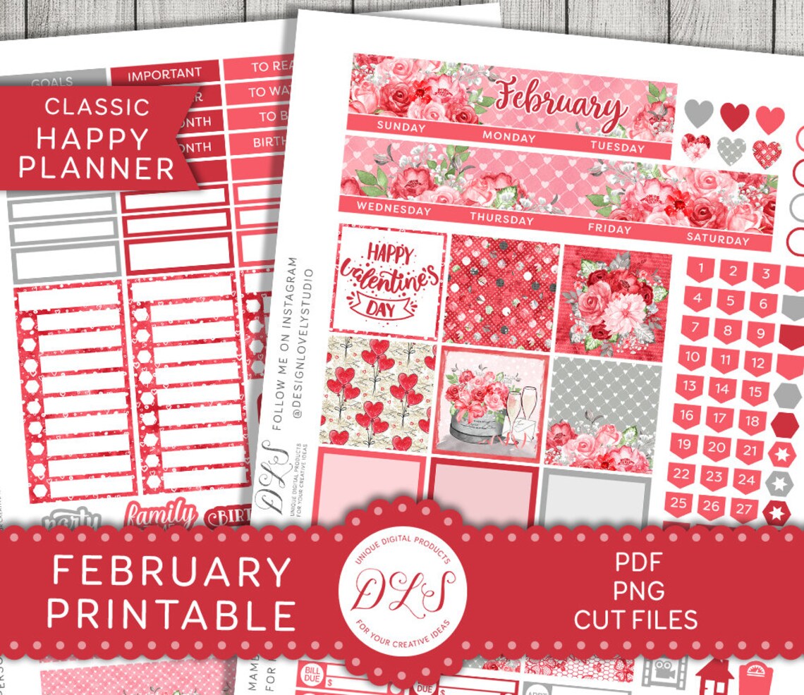Happy Planner February Monthly Kit, Printable February Stickers Kit ...