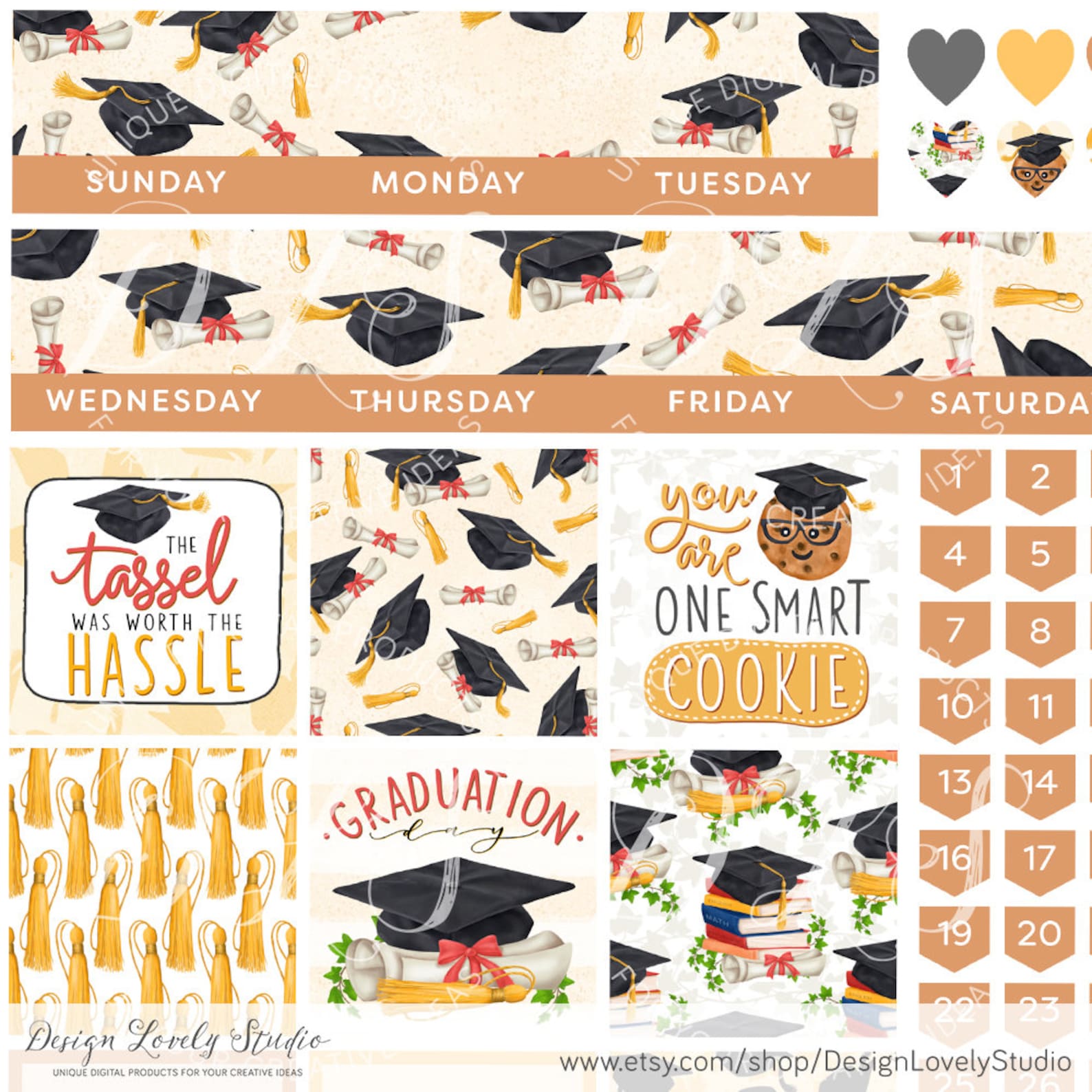 Graduation Planner Stickers Kit, Big Happy Planner Monthly Kit