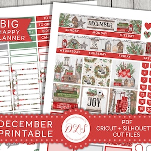 Afdrukbare december maandelijkse Kit, Big Happy Planner December Stickers Kit, Kerst Planner Stickers, December afdrukbaar, gesneden bestanden, BM140