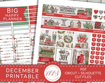 Printable December Monthly Kit, Big Happy Planner December Stickers Kit, Christmas Planner Stickers, December Printable, Cut Files, BM140