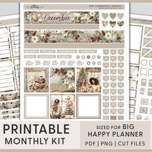 December maandelijkse sticker Kit, december planner stickers, kerst planner stickers, afdrukbare grote Happy planner maandelijkse kit, BM245