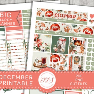 Kit de planificador mensual de DICIEMBRE, pegatinas imprimibles de Big Happy Planner, pegatinas del planificador de Navidad, pegatinas de invierno, kit de pegatinas mensuales, BM202
