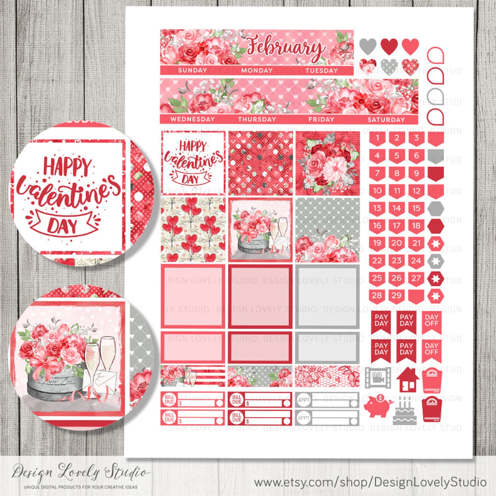 Happy Planner February Monthly Kit, Printable February Stickers Kit ...