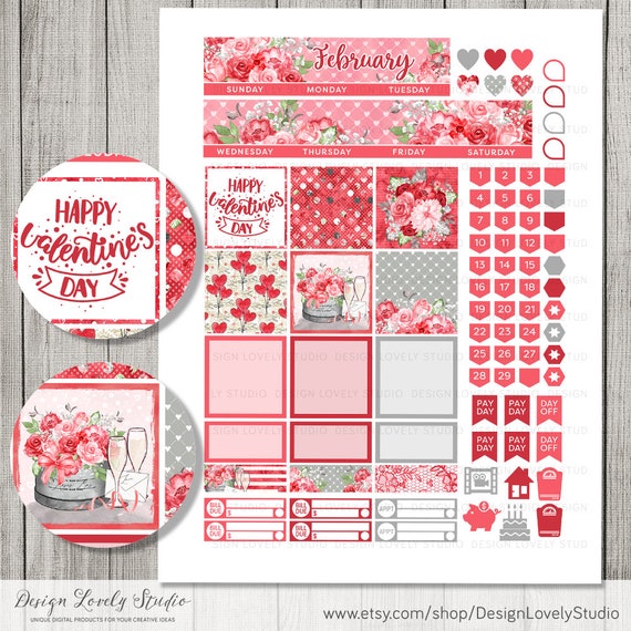 FEBRUARY Monthly Planner Kit, Big Happy Planner Printable Stickers,  Valentine's Day Planner Stickers, Monthly Stickers Kit, BM204 