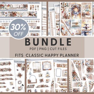 Bundel afdrukbare winter- en kerstplannerstickers, maandstickers december, wekelijkse stickerkit, happy planner, kerstplanner, BH127
