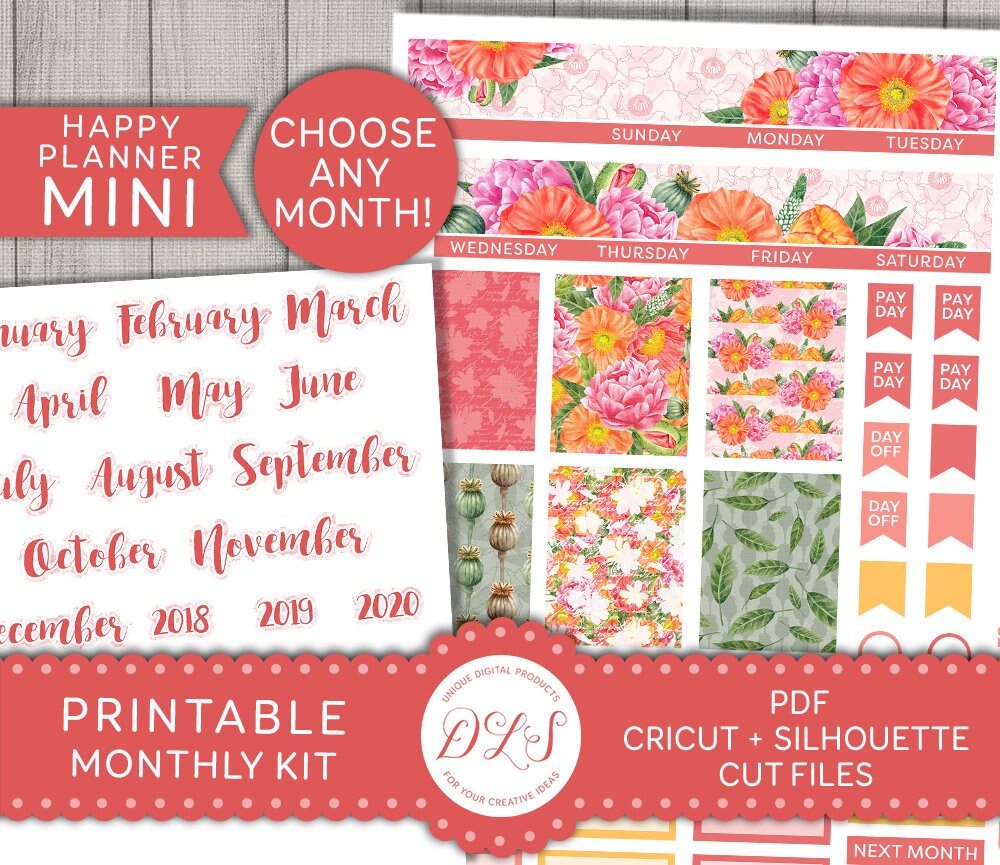 Mini Happy Planner Monthly Stickers, Mini Happy Planner Printable ...