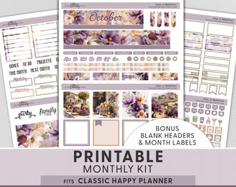 October Fall Harvest Printable Planner Stickers, Happy Planner Classic Monthly Kit, Figs And Grapes, Any Month Included, HPMV302