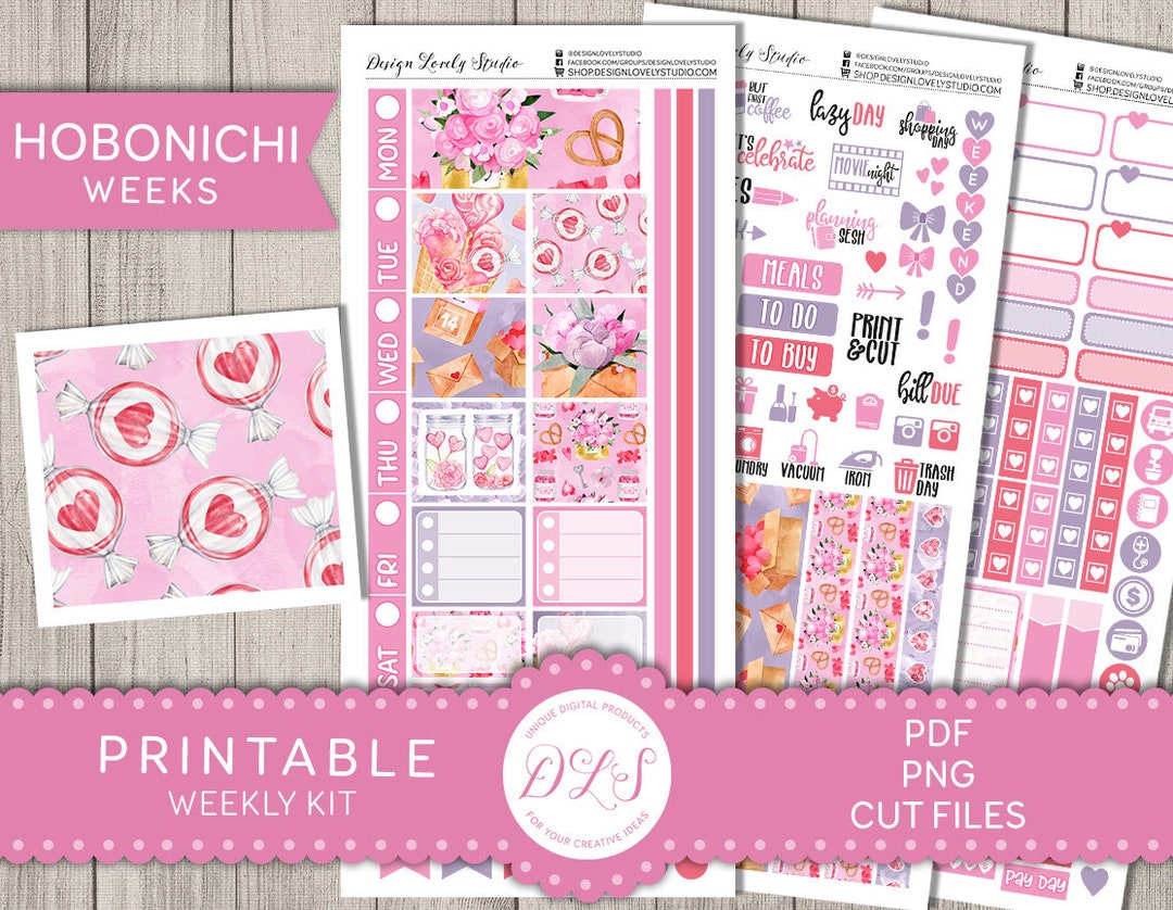 Printable VALENTINE'S DAY Planner Stickers Kit, Hobonichi Weeks Planner ...