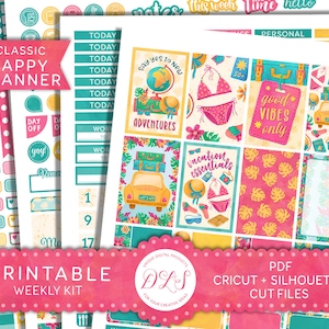 Summer Road Trip Planner Stickers, Summer Vacation Printable Planner Stickers, Happy Planner Weekly Kit, Planner Printable, Cutfile, HP147