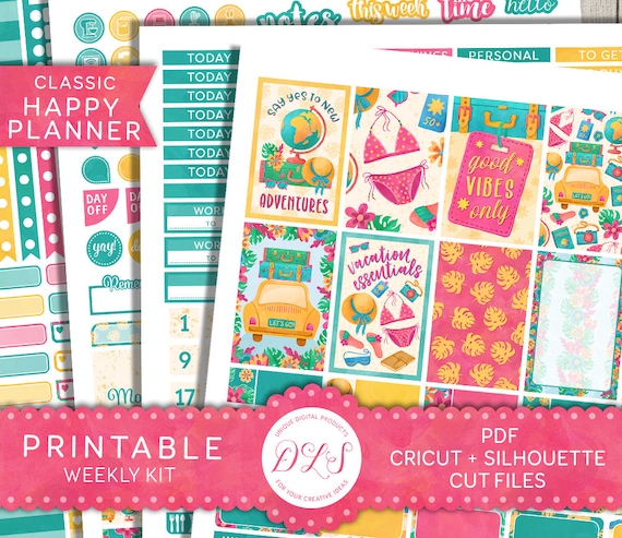 Summer Road Trip Planner Stickers, Summer Vacation Printable Planner Stickers, Happy Planner Weekly Kit, Planner Printable, Cutfile, HP147