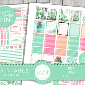 Pegatinas del planificador SUCULENTAS IMPRIMIBLES, pegatinas del planificador de cactus, kit de pegatinas semanales Mini Happy Planner, pegatinas del planificador de la selva urbana, MW172