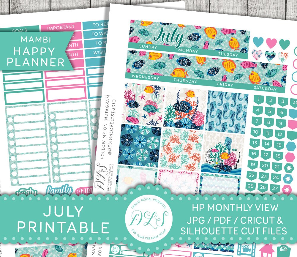 Happy Planner July Kit July Monthly Spread Happy Planner Etsy UK