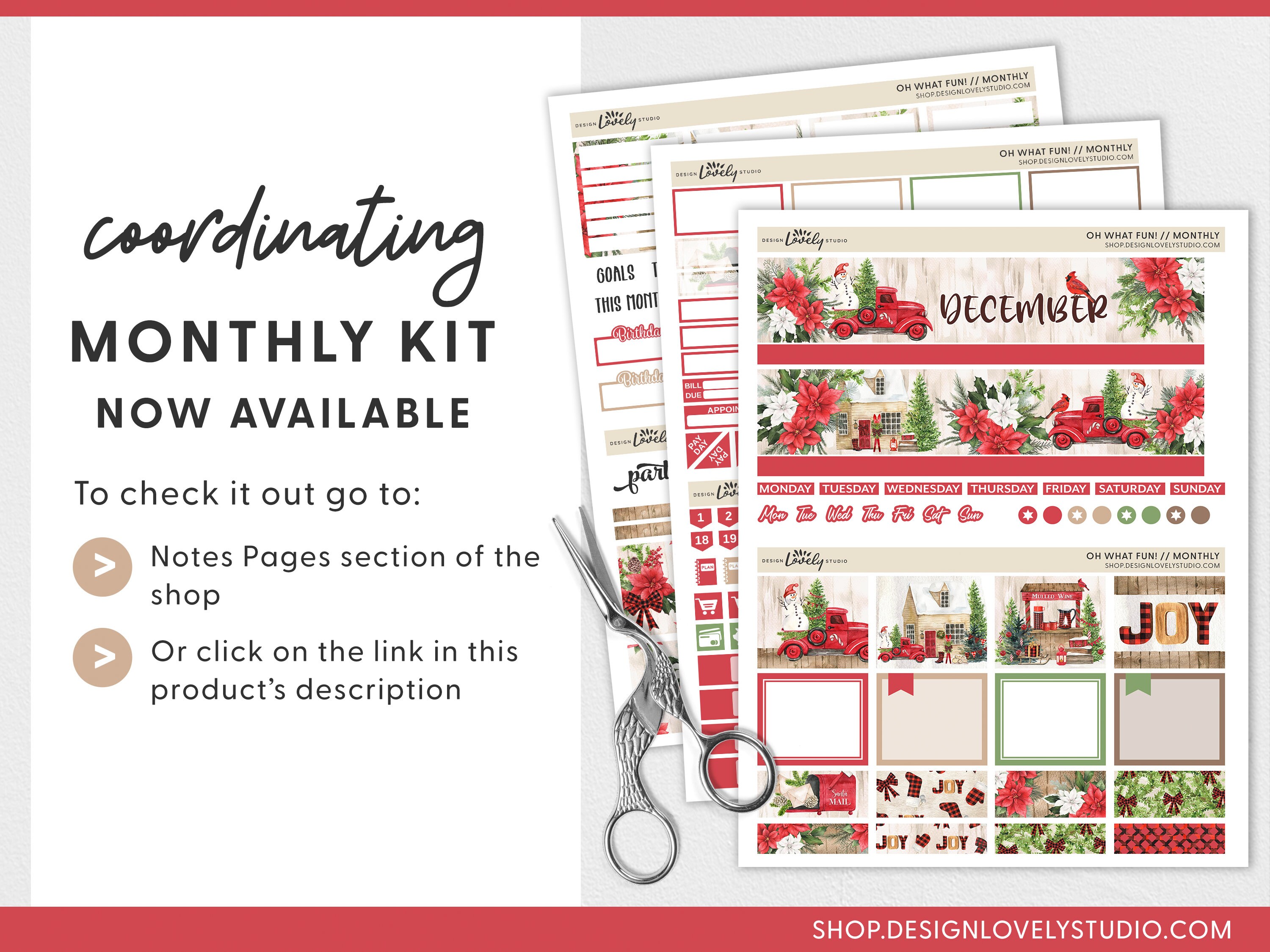 December Notes Page Kit, Printable Planner Stickers, Monthly Sticker ...