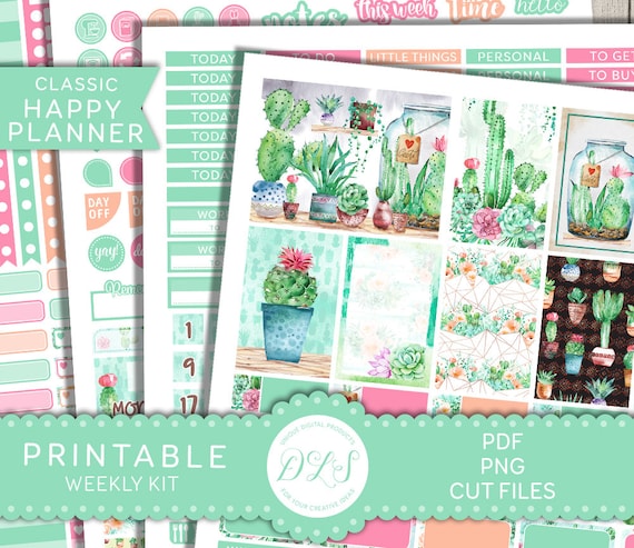 PRINTABLE CACTUS Planner Stickers, Houseplants Planner Stickers, Happy Planner Weekly Stickers Kit, Urban Jungle Planner Stickers, HP183