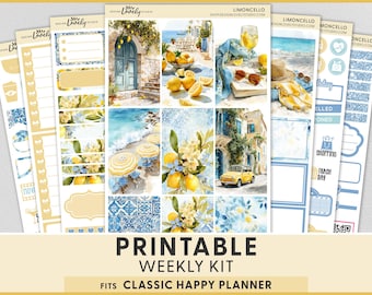 Adesivi per agenda con limoni stampabili, kit di adesivi settimanali per Happy Planner, adesivi estivi per agenda, estate italiana, viaggi al mare, HP299