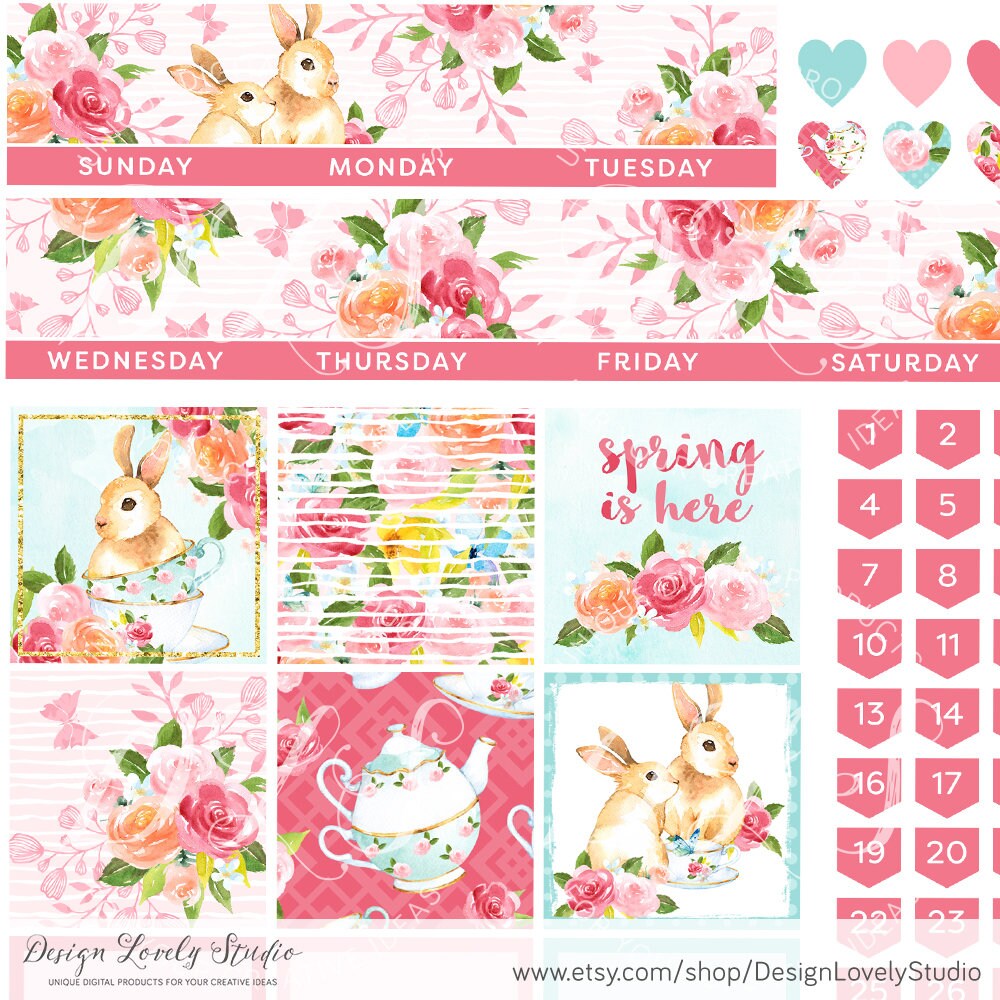 Printable SPRING Monthly Planner Stickers, Classic Happy Planner ...