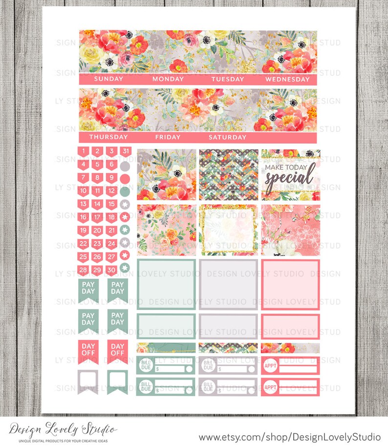 PRINTABLE Floral Monthly Planner Stickers, for Erin Condren Life ...