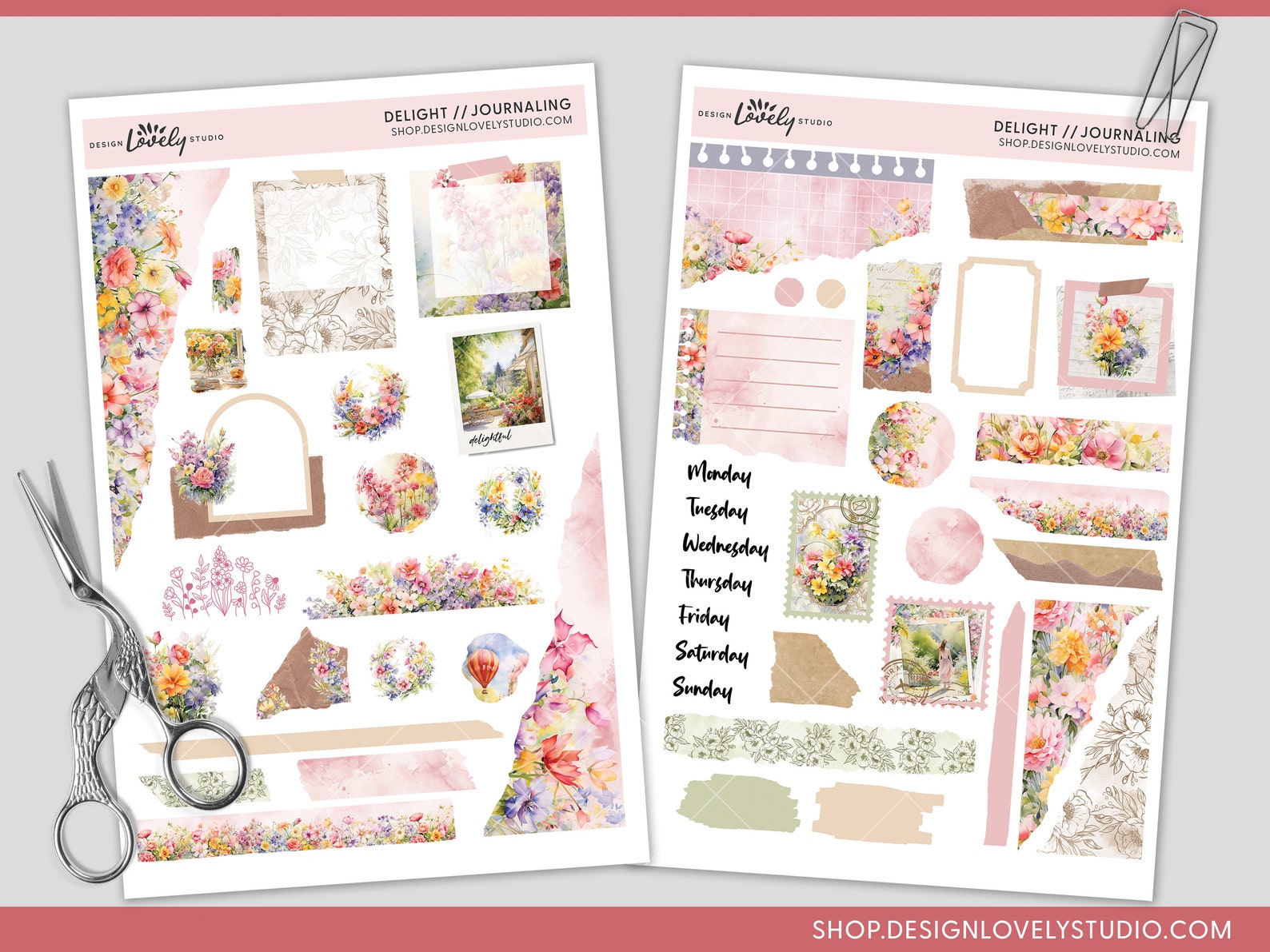 Printable Floral Journaling Stickers, Deco Planner Stickers, Spring ...