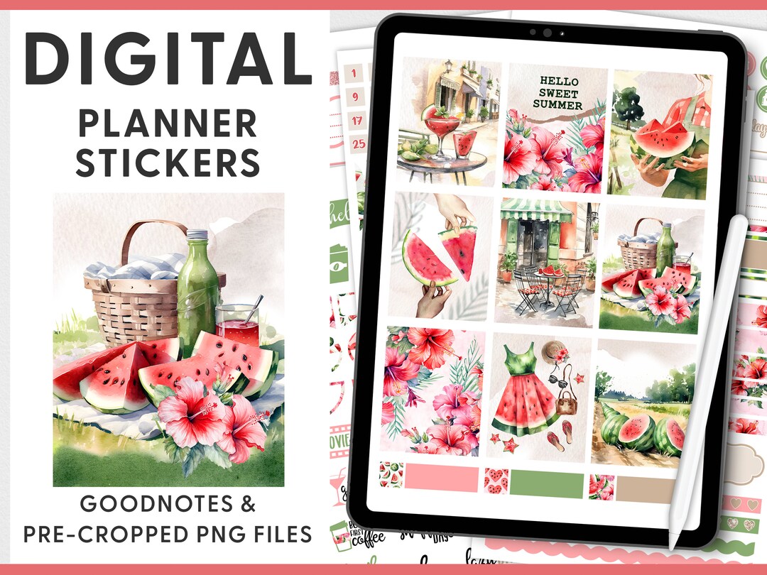 Watermelon Digital Sticker Watermelon Digital Planner Stickers, Goodnotes Stickers, Summer Planner ...