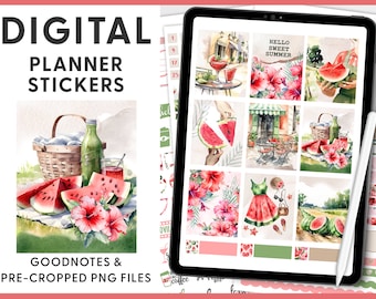 Watermelon Digital Planner Stickers, Goodnotes Stickers, Summer Planner Stickers, Fruit Stickers, Pre-cropped Stickers, Ipad Stickers, DG134
