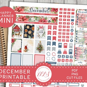 DECEMBER Maandelijkse stickers Kit, afdrukbare Mini Happy Planner Stickers, Kerst Planner Stickers Kit, Witner Stickers Kit, Cut Files, MM195