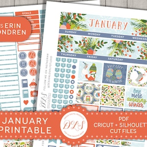 Enero Monthly Kit, Enero Planner Pegatinas, Enero Mensual Planner Pegatinas, New Year Planner Stickers, se adapta a Erin Condren, MV139