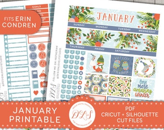 January Monthly Kit, January Planner Stickers, January Monthly Planner Stickers, New Year Planner Stickers, fits Erin Condren, MV139