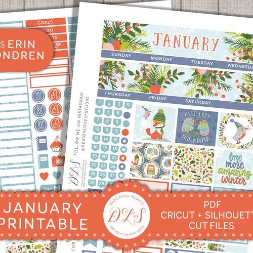 January Monthly Kit January Planner Stickers Printable - Etsy