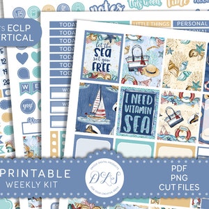 PRINTABLE Nautical Planner Stickers, Beach Weekly Planner Stickers Kit, Summer Planner Stickers, for Erin Condren Vertical Planner, VS170