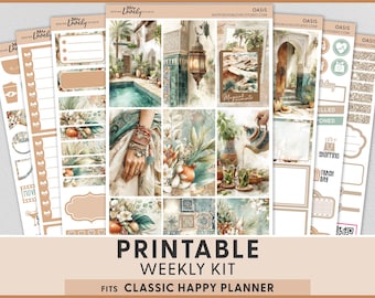 Adesivi stampabili per agenda Oasis, Kit di adesivi settimanali per Happy Planner, Adesivi estivi per agenda, Viaggio nel deserto marocchino, HP301