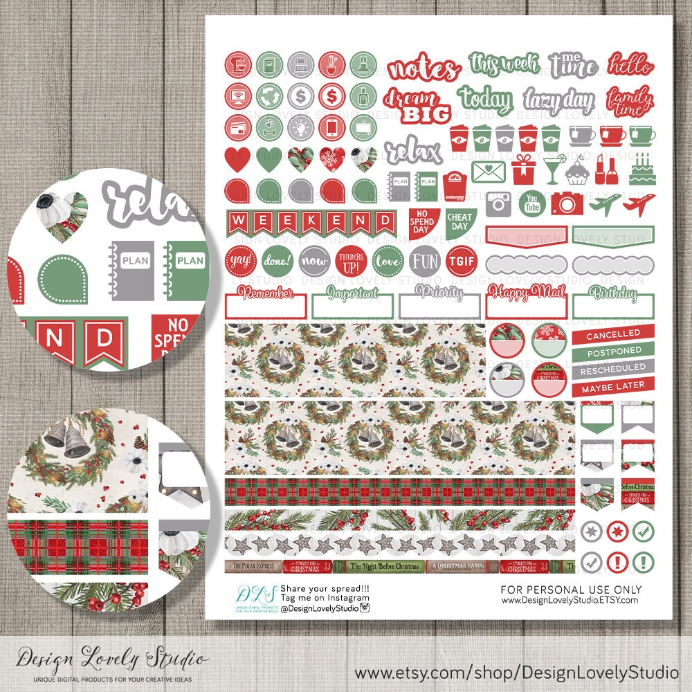 Printable Christmas Planner Stickers Kit, Holiday Planner Stickers ...