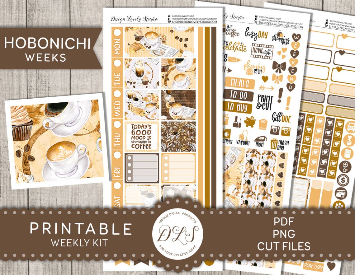 Printable COFFEE TIME Planner Stickers Kit, Hobonichi Weeks Planner ...
