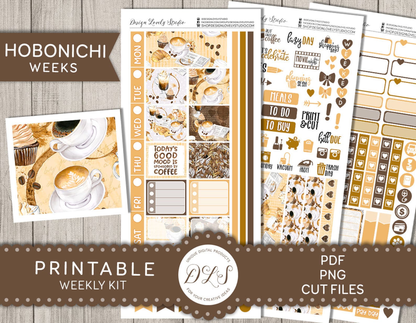 Printable COFFEE TIME Planner Stickers Kit, Hobonichi Weeks Planner ...