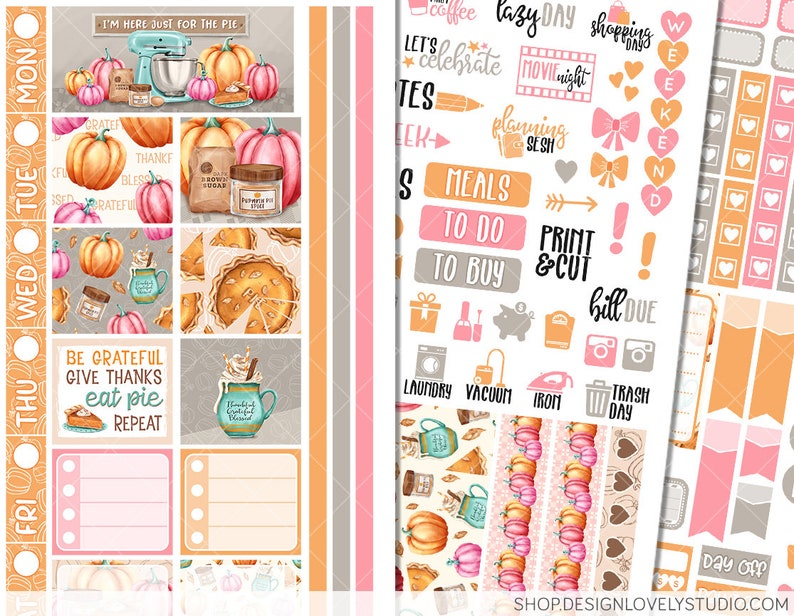 Printable HOBONICHI Weeks Stickers Kit, Thanksgiving Planner Stickers ...