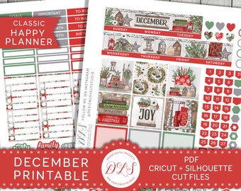 Happy Planner December Monthly Kit, Printable December Stickers Kit, December Planner Printable, Christmas Planner Kit, Cut File, HPMV153