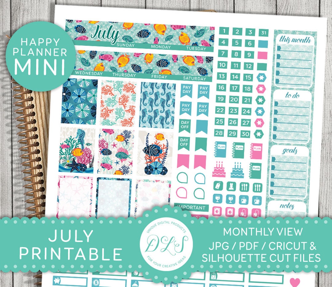 Happy Planner July Stickers, July Mini Happy Planner, July Monthly View ...
